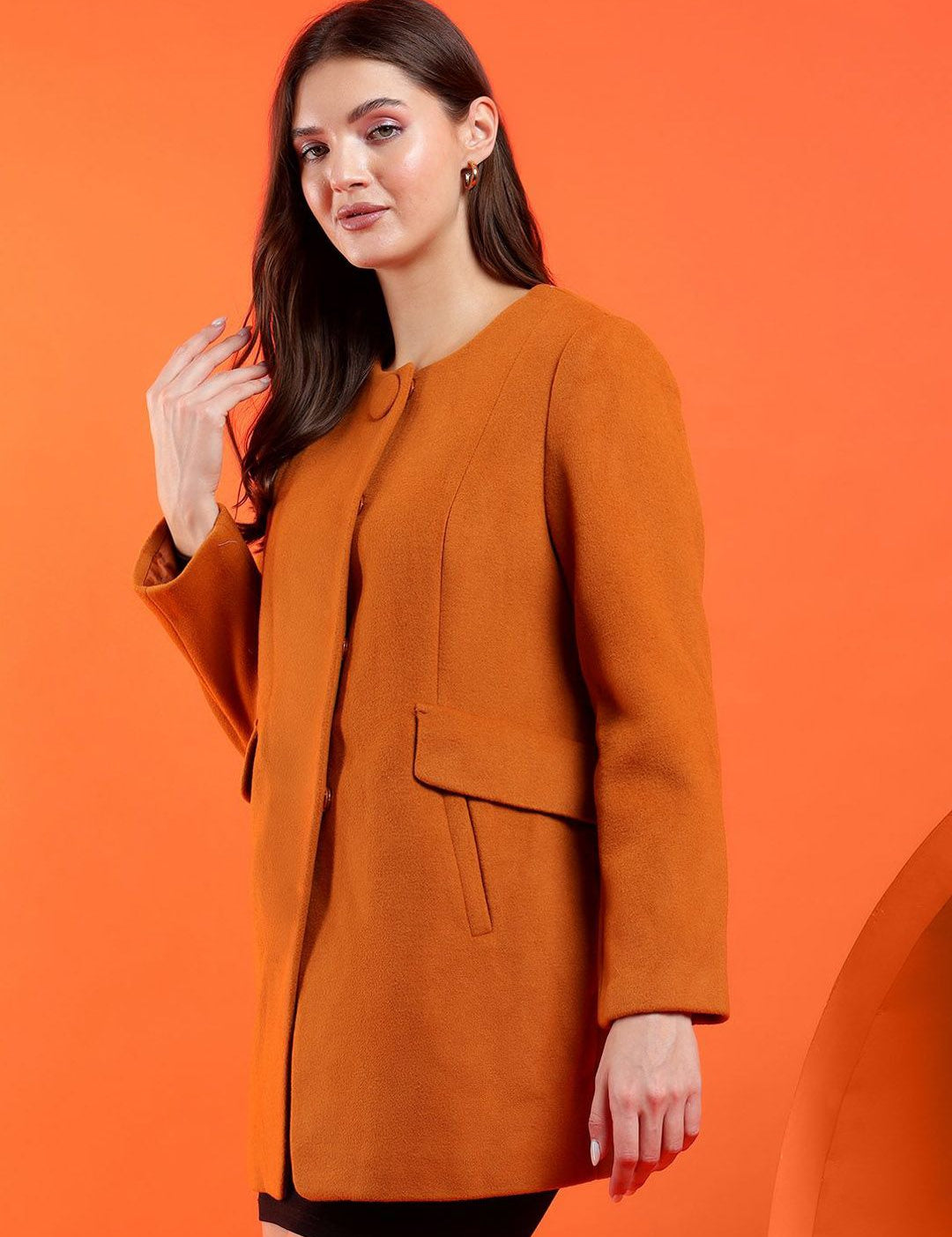 Kotty Band Collar Long Sleeves Overcoat