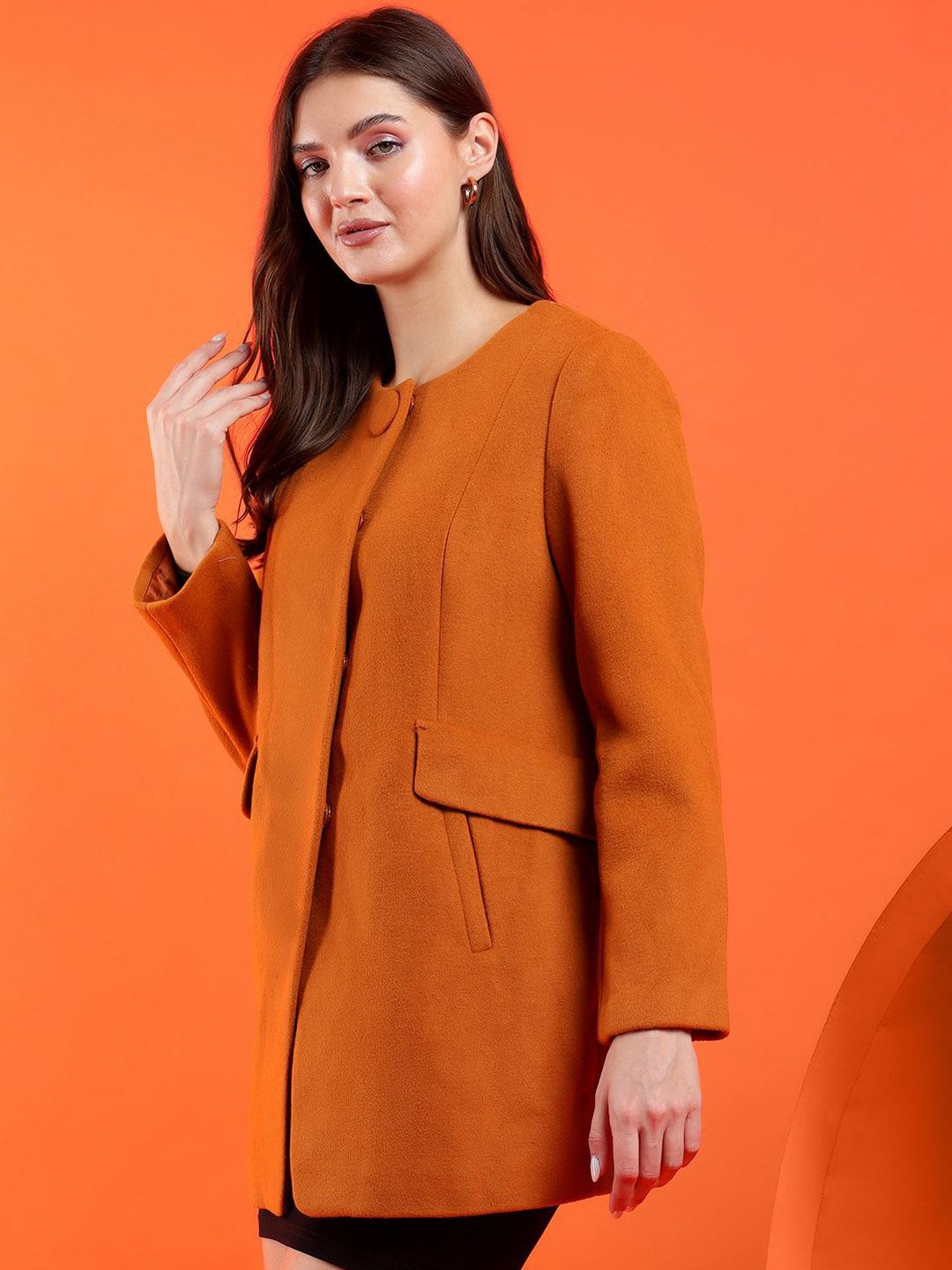 Kotty Band Collar Long Sleeves Overcoat