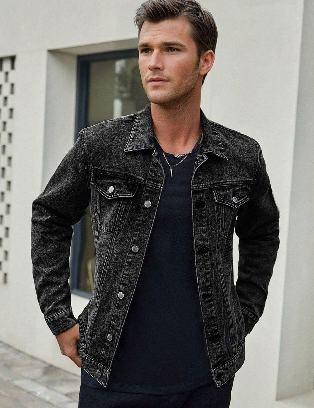 Kotty Men Solid Denim Jacket