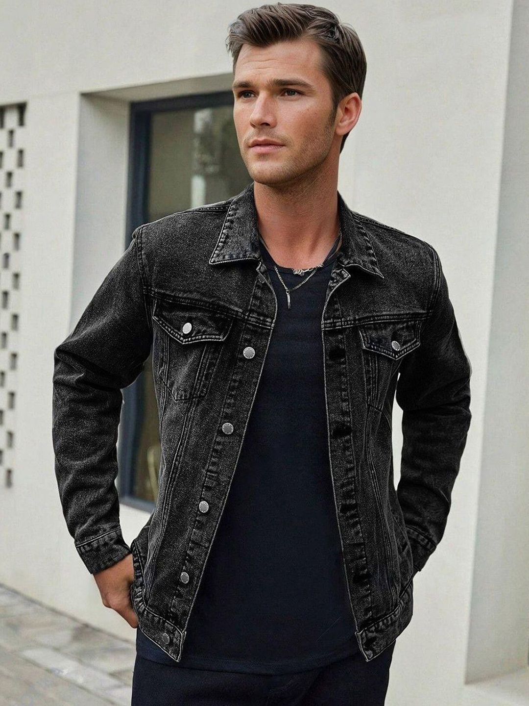 Kotty Men Solid Denim Jacket