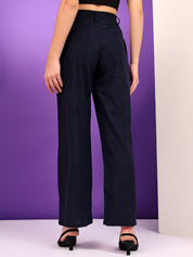 Kotty Women Relaxed Straight Leg Straight Fit High-Rise Corduroy Pleated Trousers