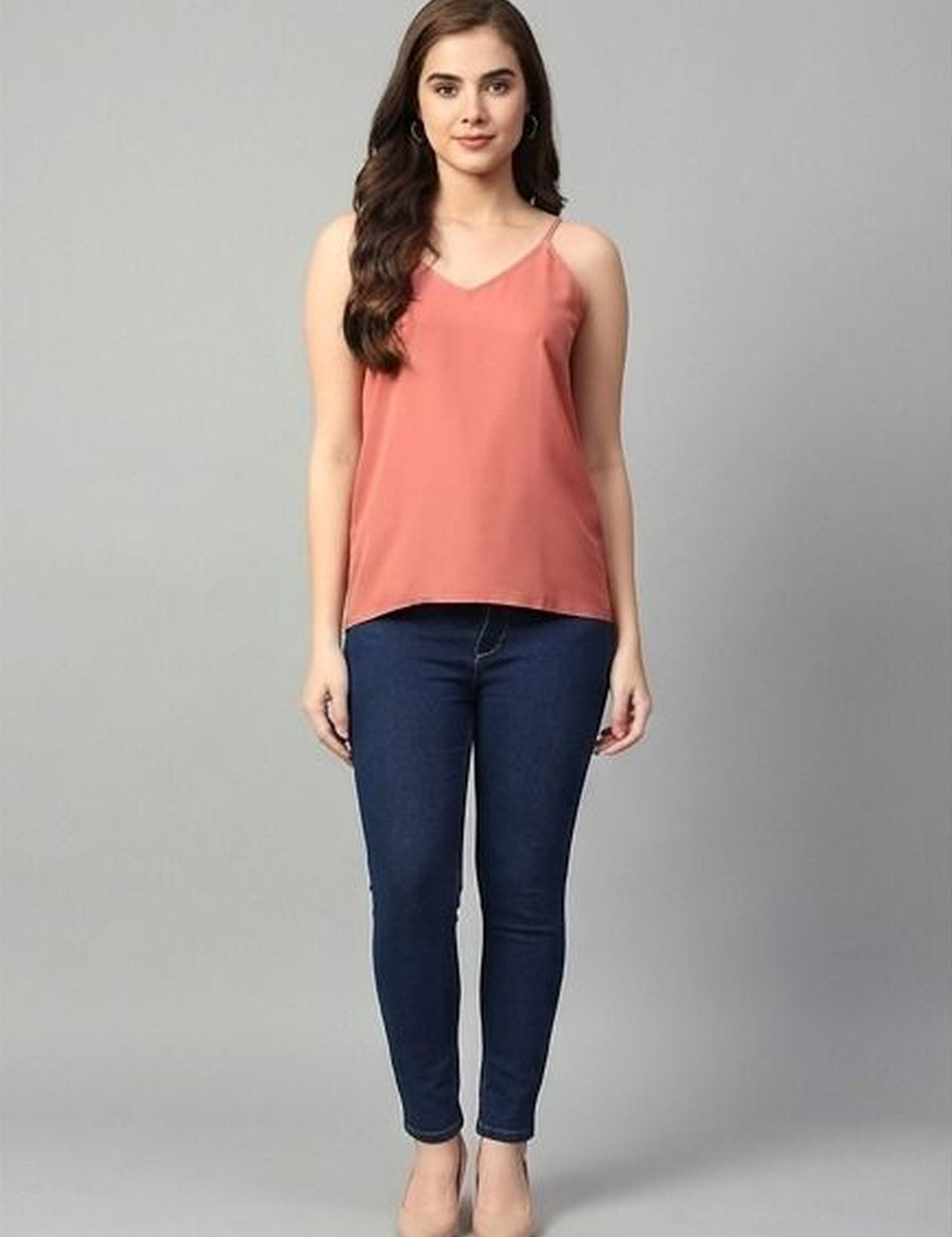Kotty Top Rust Orange Women's V-Neck Sleeveless Fashion
