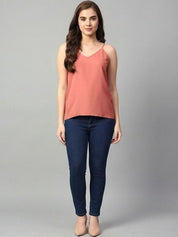Kotty Top Rust Orange Women's V-Neck Sleeveless Fashion