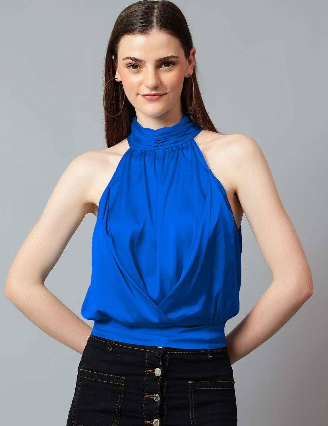 Kotty Women Solid Halter Neck Satin Top