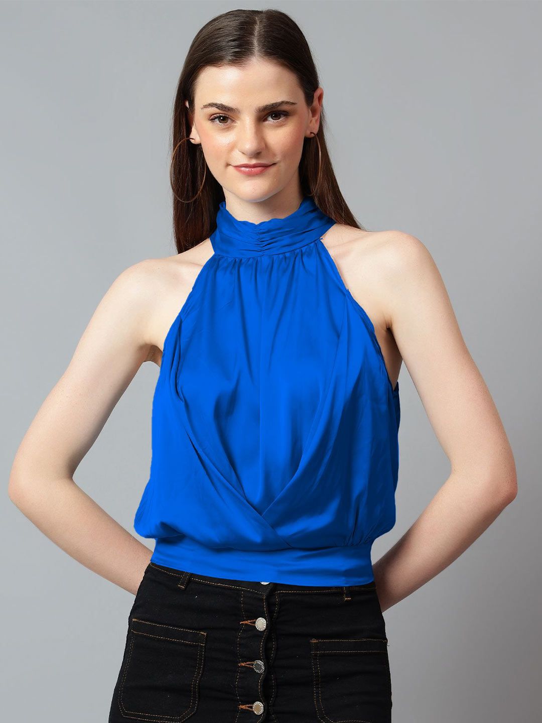 Kotty Women Solid Halter Neck Satin Top