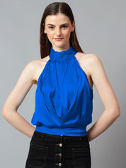 Kotty Women Solid Halter Neck Satin Top