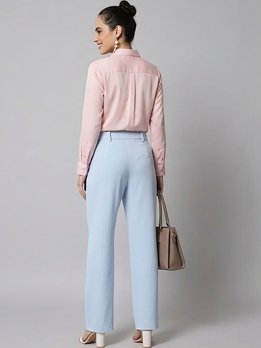 Blue Regular Fit High-Rise Trousers for Women | Kotty