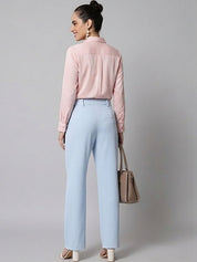 Blue Regular Fit High-Rise Trousers for Women | Kotty