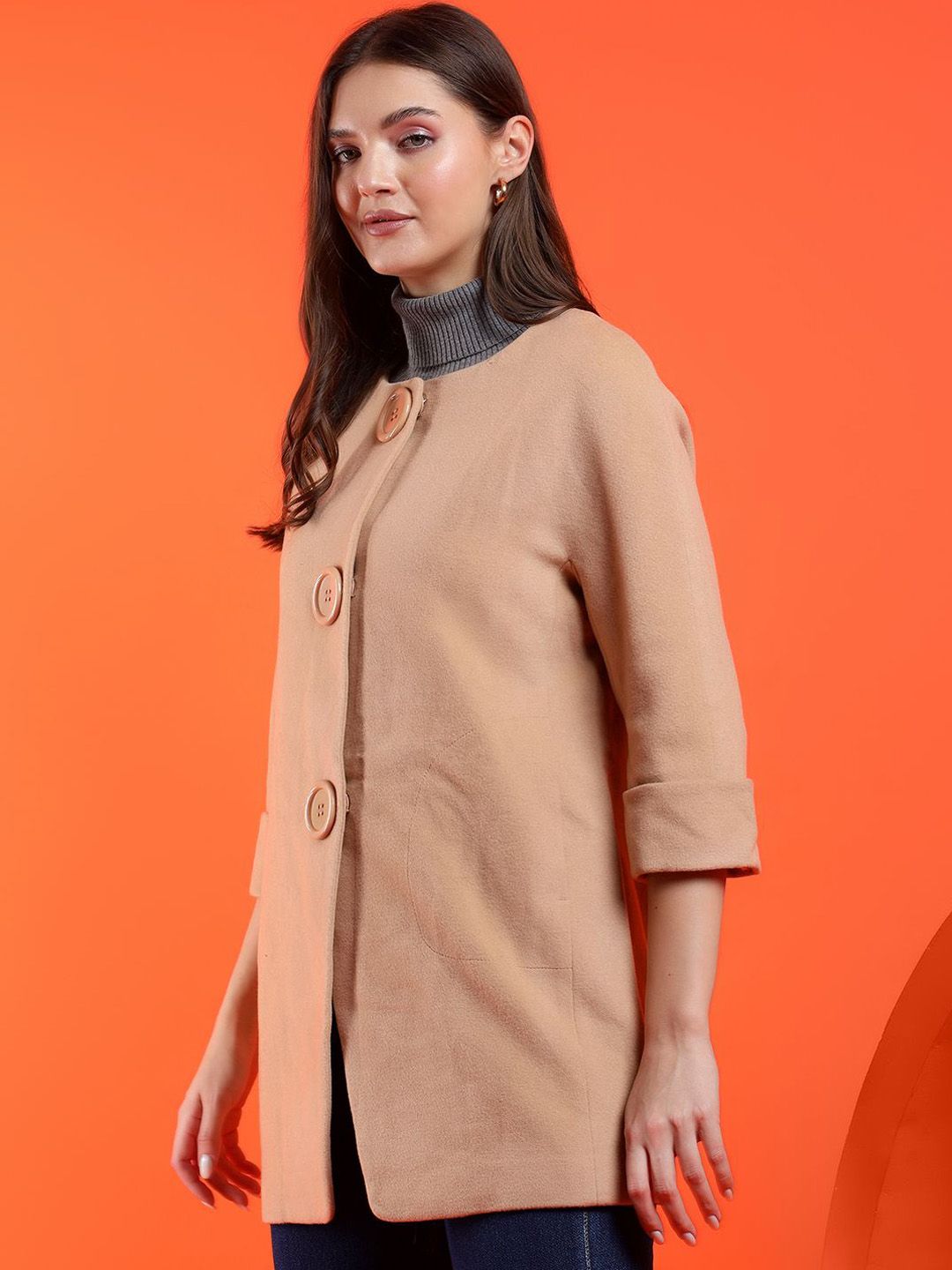 Kotty Band Collar Long Sleeves Overcoat