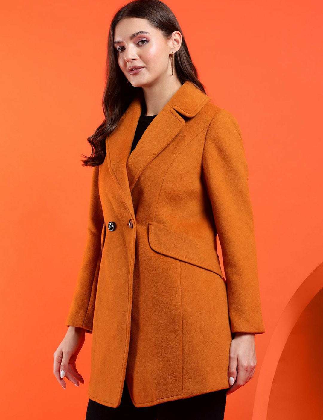Kotty Women Solid Notched Lapel Overcoat