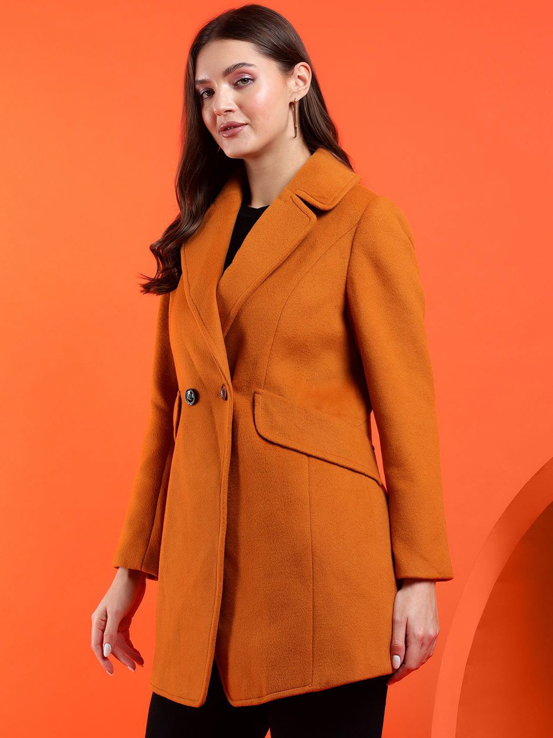 Kotty Women Solid Notched Lapel Overcoat