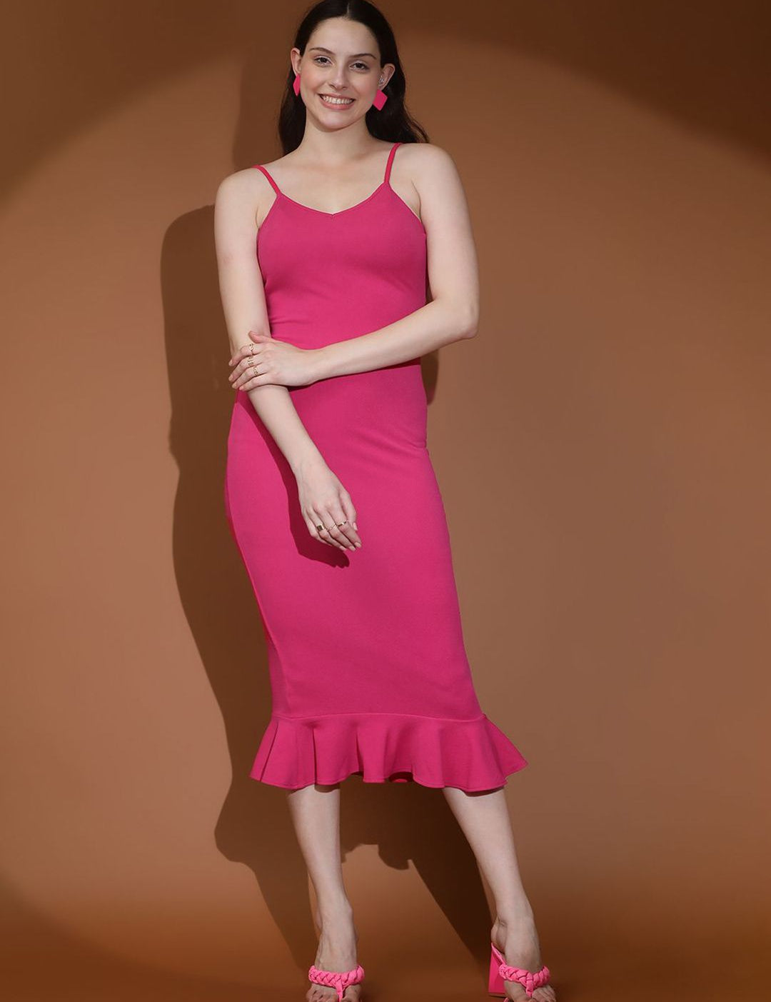 Kotty Women Solid Shoulder Straps Party Bodycon Dress