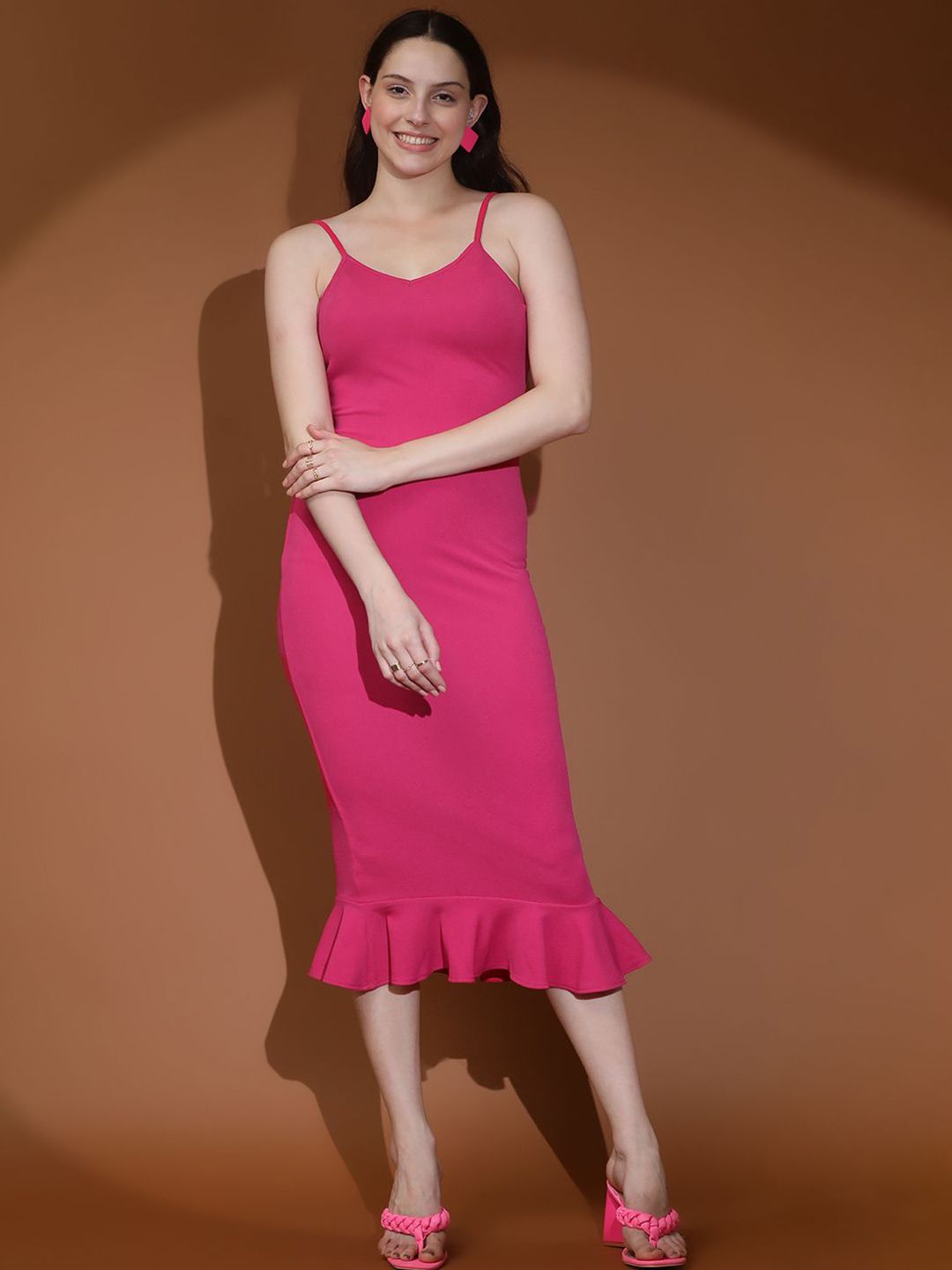 Kotty Women Solid Shoulder Straps Party Bodycon Dress