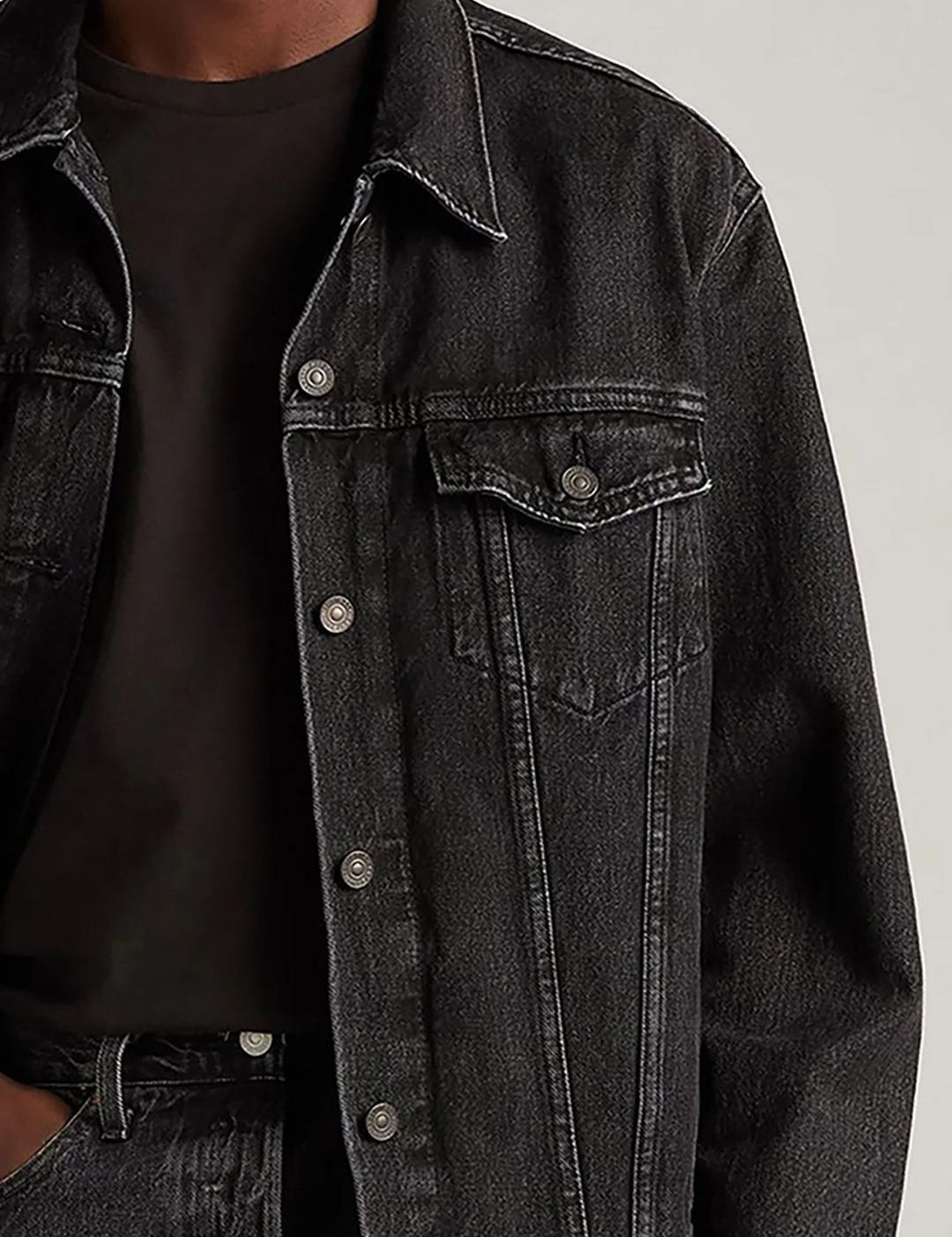 Kotty Men Spread Collar Solid Denim Jacket