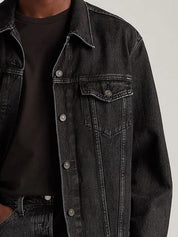 Kotty Men Spread Collar Solid Denim Jacket