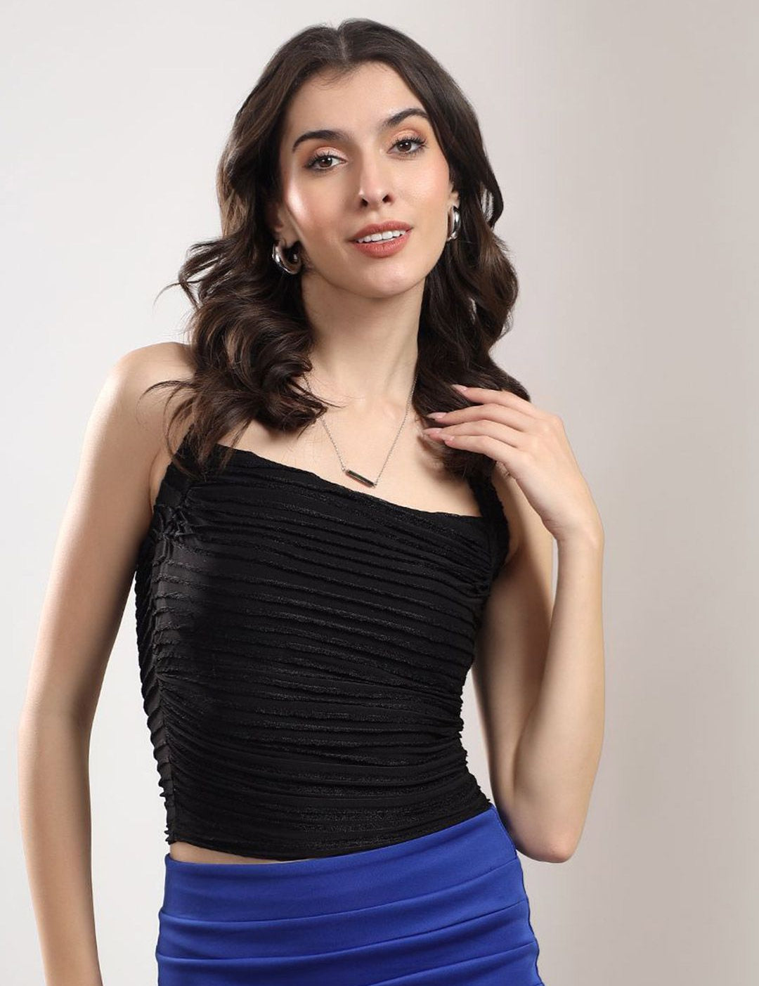 Kotty  Women Ribbed Horizontal Stripes Fitted Top