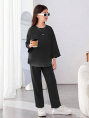 KOTTY  Girls Maxi/Full Length Casual Dress  (Black, Full Sleeve)