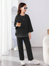 KOTTY  Girls Maxi/Full Length Casual Dress  (Black, Full Sleeve)