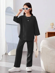 KOTTY  Girls Maxi/Full Length Casual Dress  (Black, Full Sleeve)