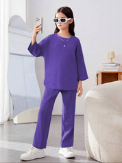 KOTTY  Girls Maxi/Full Length Casual Dress  (Purple, 3/4 Sleeve)