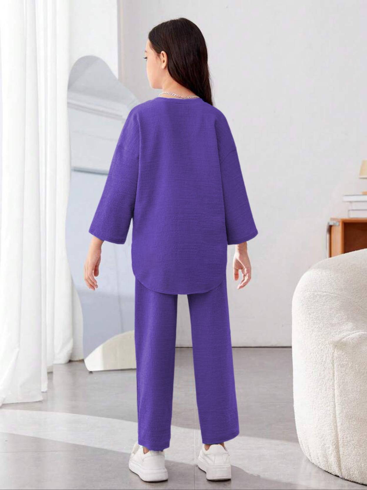 KOTTY  Girls Maxi/Full Length Casual Dress  (Purple, 3/4 Sleeve)