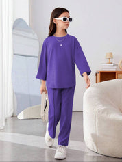 KOTTY  Girls Maxi/Full Length Casual Dress  (Purple, 3/4 Sleeve)