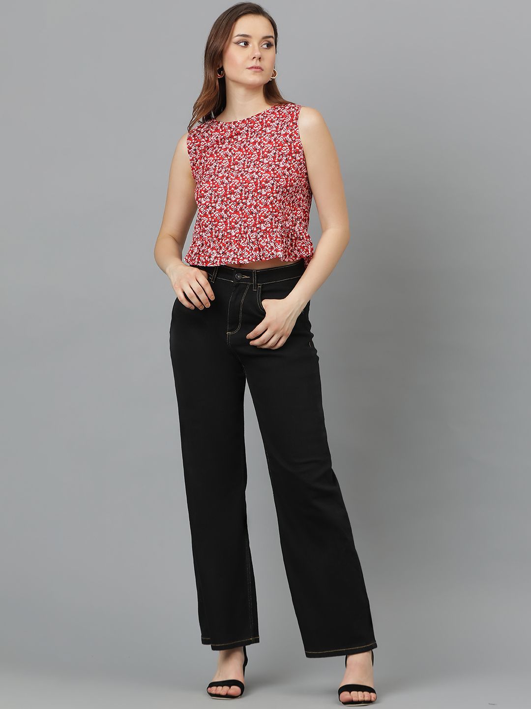 Kotty Floral Print Crepe Peplum Top