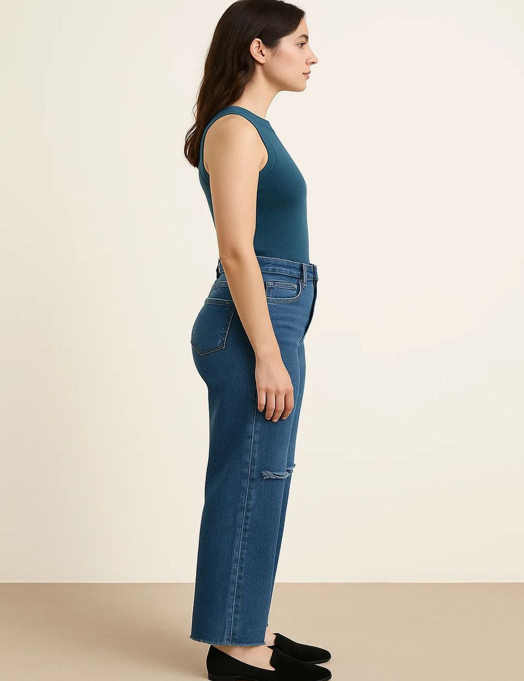 Kotty Womens Dark Blue High-Rise Straight Fit Distress Jeans