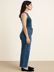 Kotty Womens Dark Blue High-Rise Straight Fit Distress Jeans