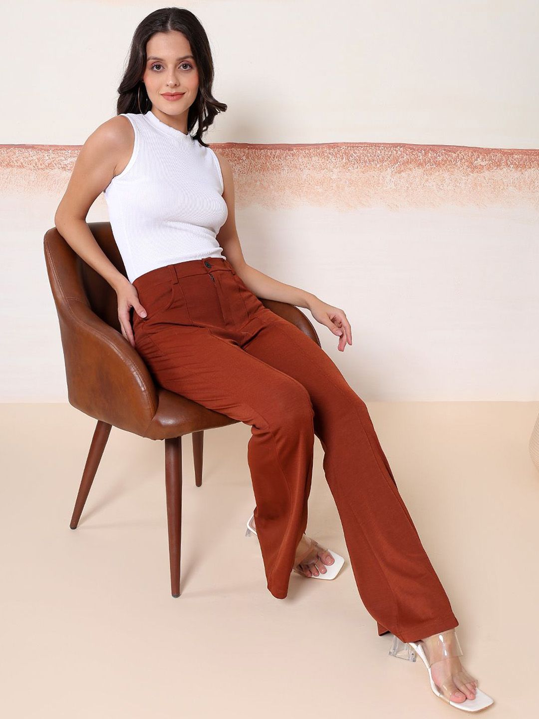 Kotty Women Comfort Flared High-Rise Regular Trousers