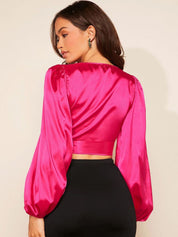 Kotty Women Bishop Sleeves Satin Wrap Top