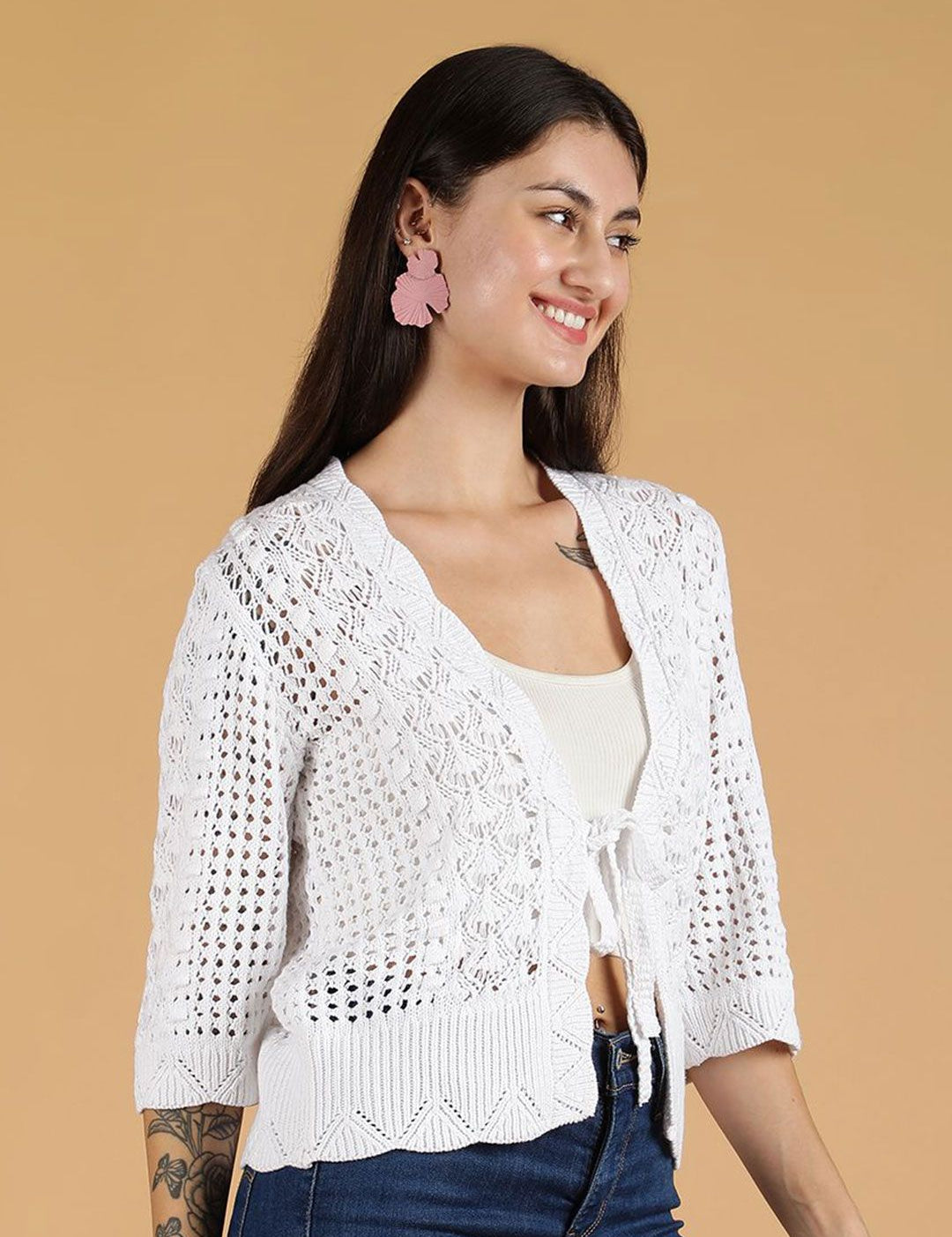 Kotty Women Open Knit Three-Quarter Sleeves