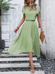 Kotty Women Boat Neck Green Dress Set