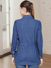 Kotty Women Spread Collar Solid Denim Jacket