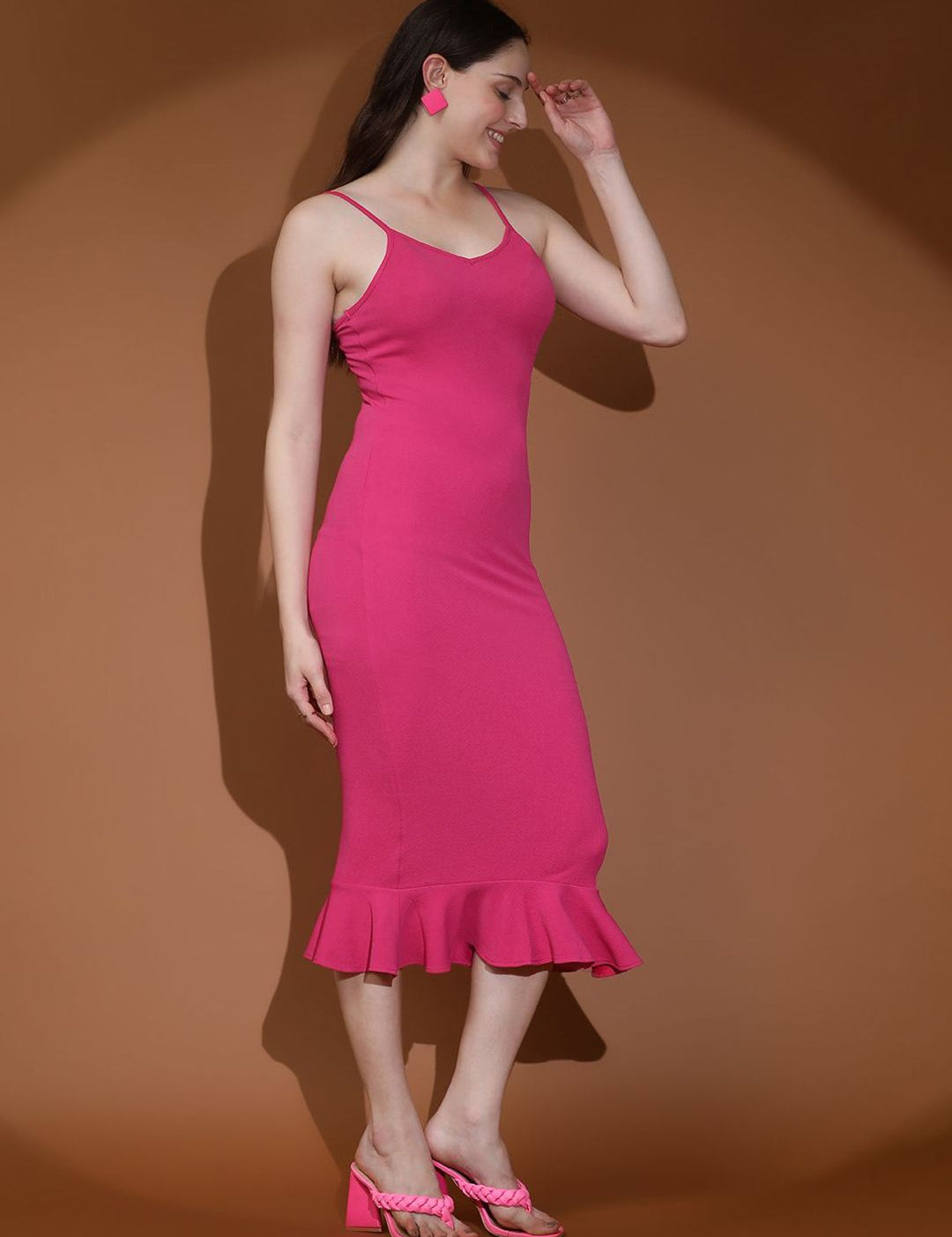 Kotty Women Shoulder Straps Bodycon Midi Dress