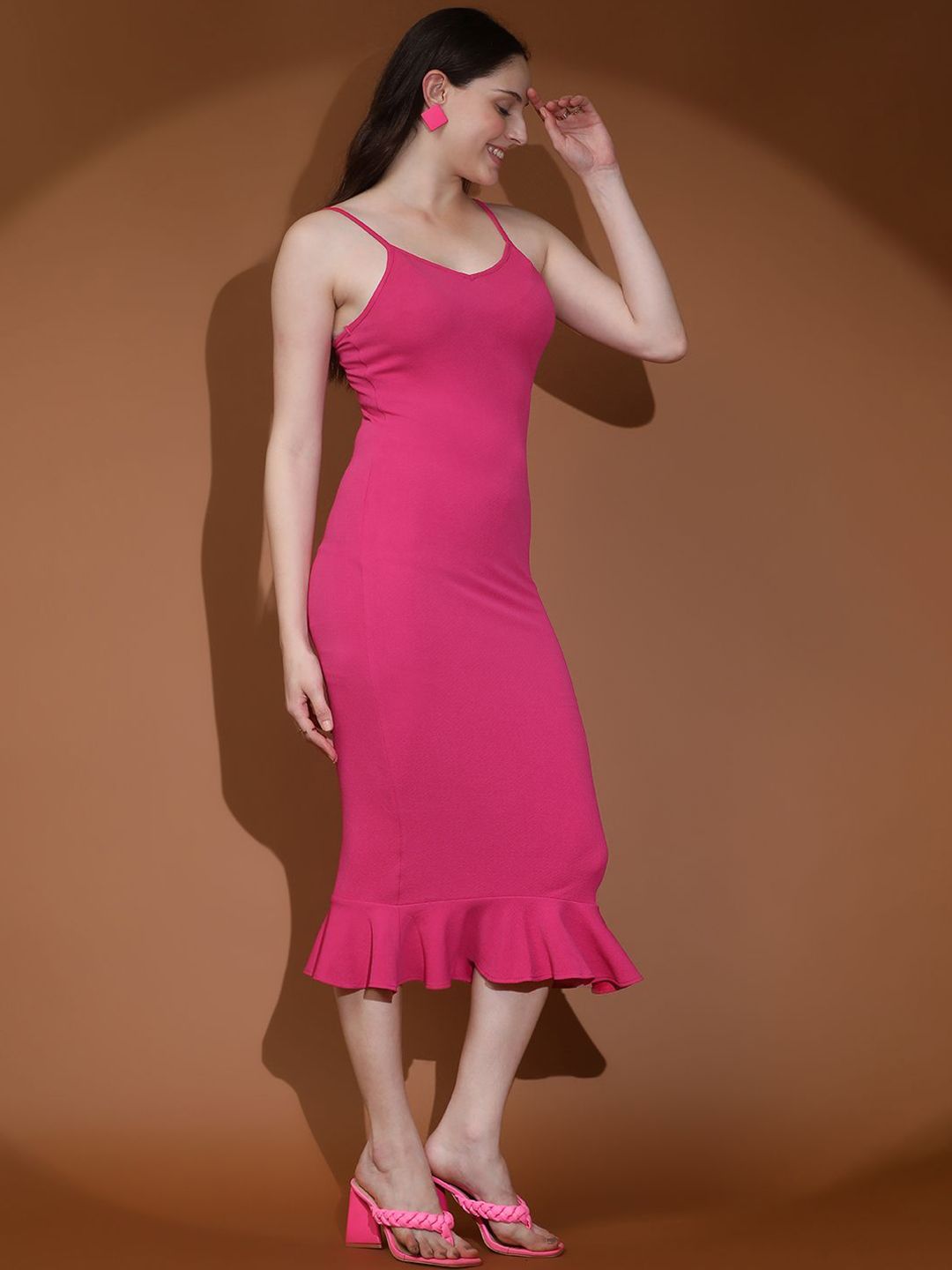 Kotty Women Shoulder Straps Bodycon Midi Dress