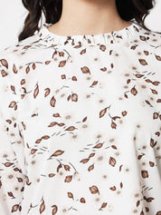 Kotty Women Floral Printed Ruffled Round Neck Top