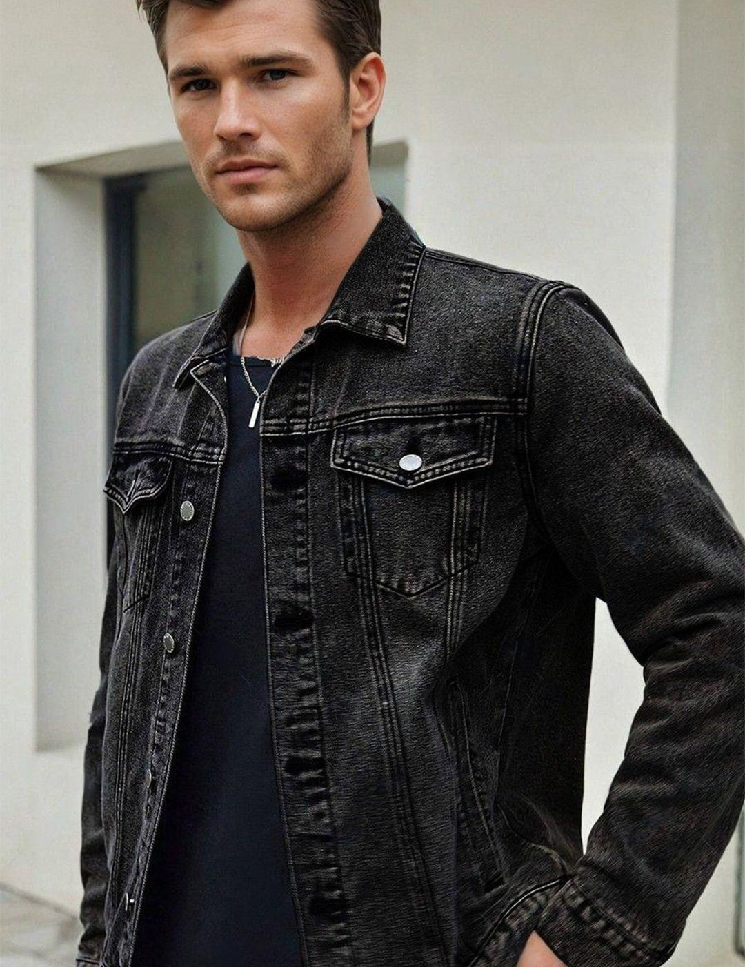 Kotty Men Solid Denim Jacket