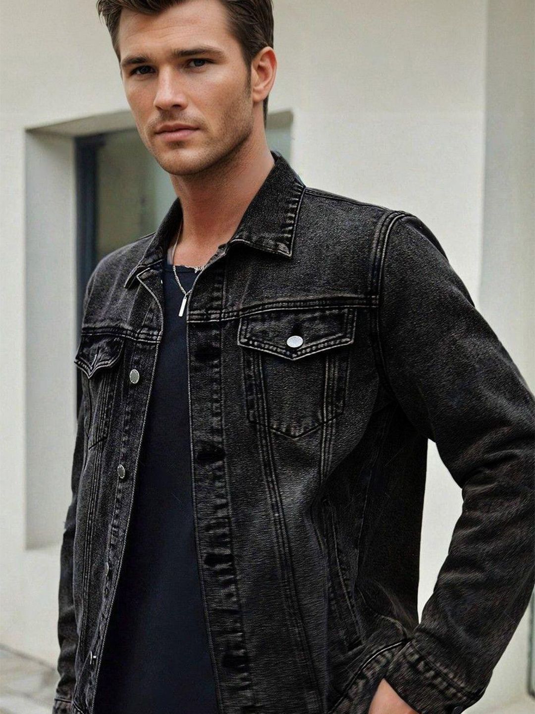 Kotty Men Solid Denim Jacket