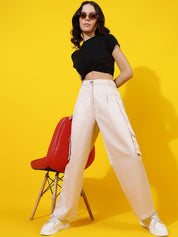Kotty Women Relaxed Straight Leg Straight Fit High-Rise Easy Wash Pleated Cargos Trousers