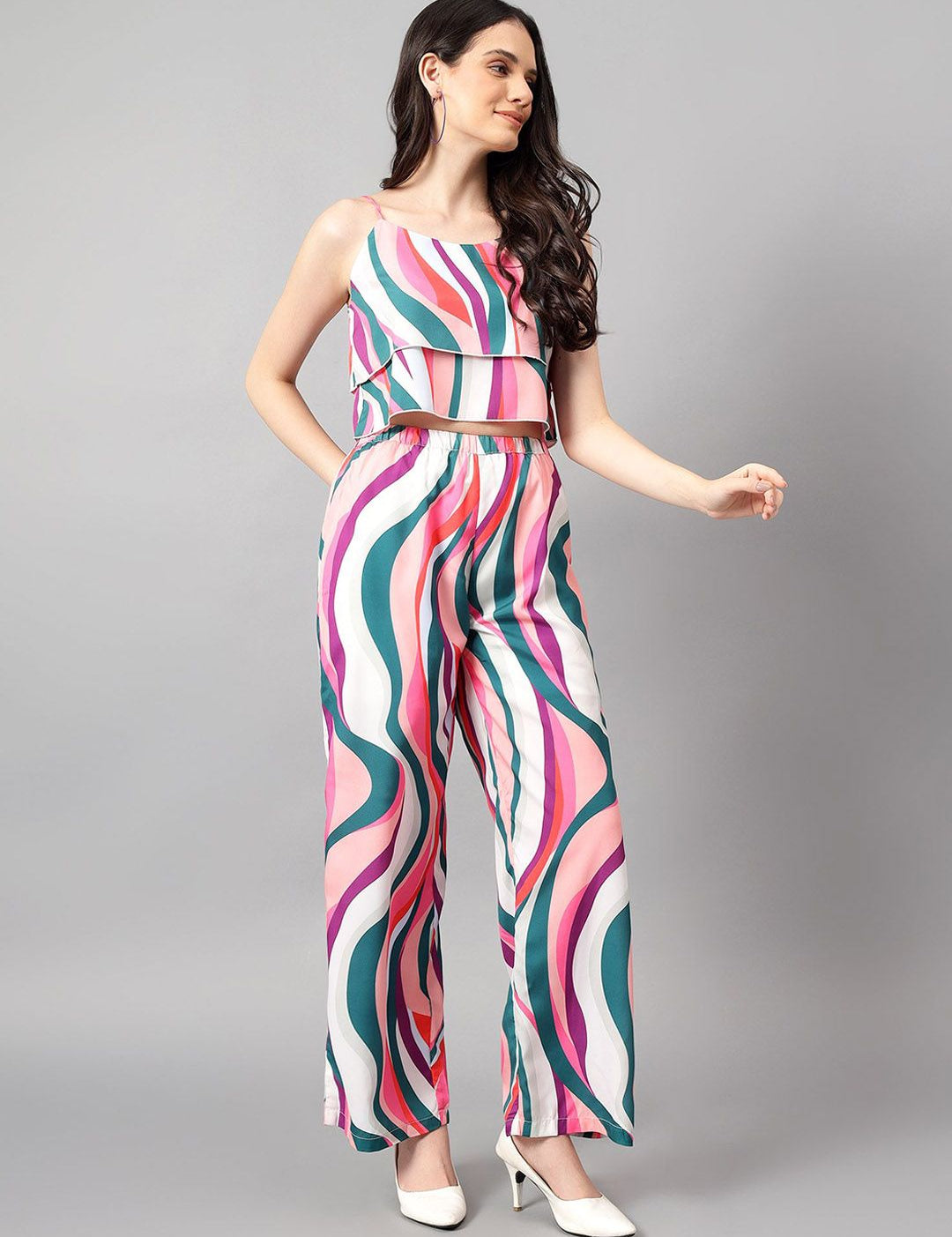 Kotty White & Pink Printed Top With Trouser