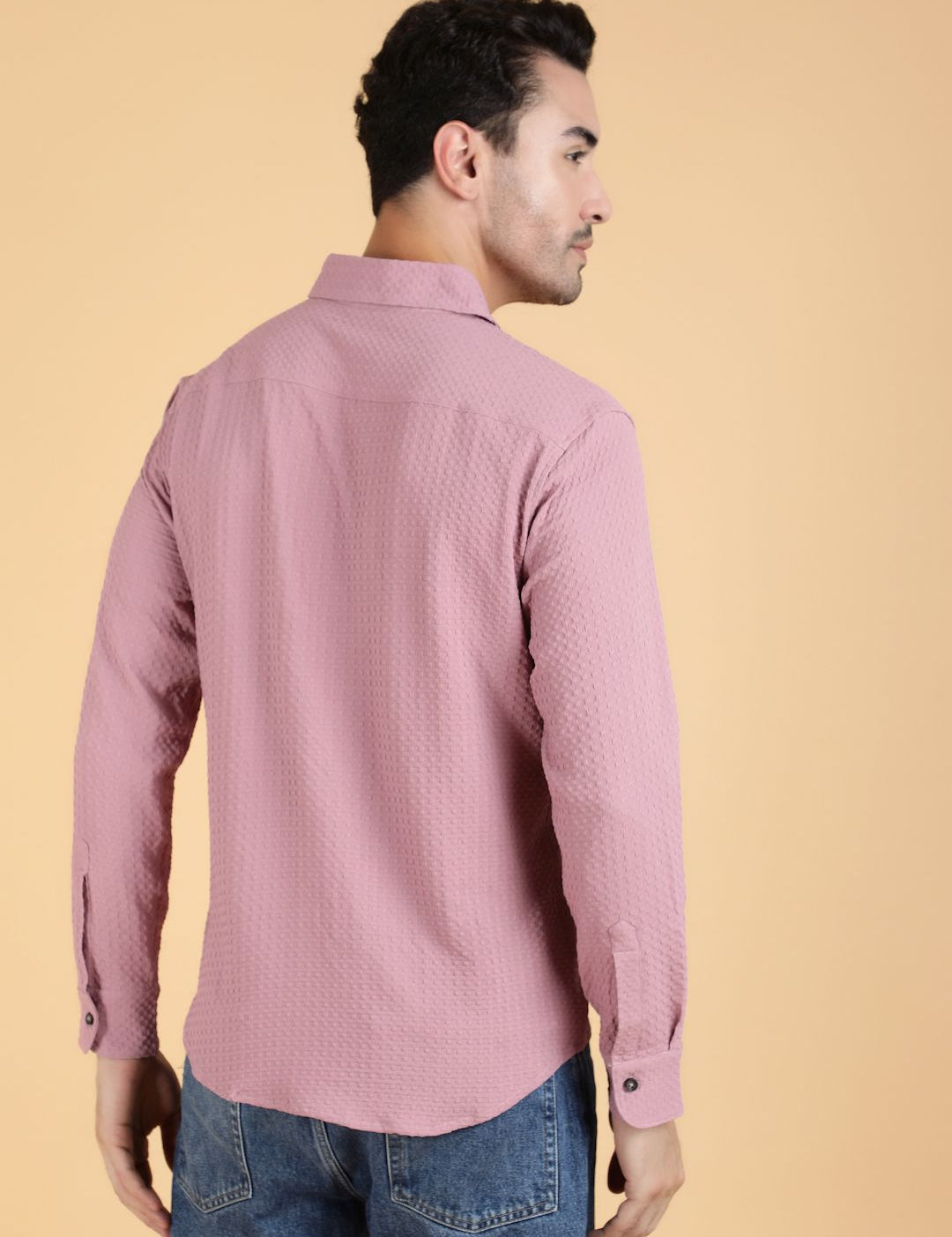 Kotty Men Relaxed Spread Collar Textured Cotton Casual Shirt