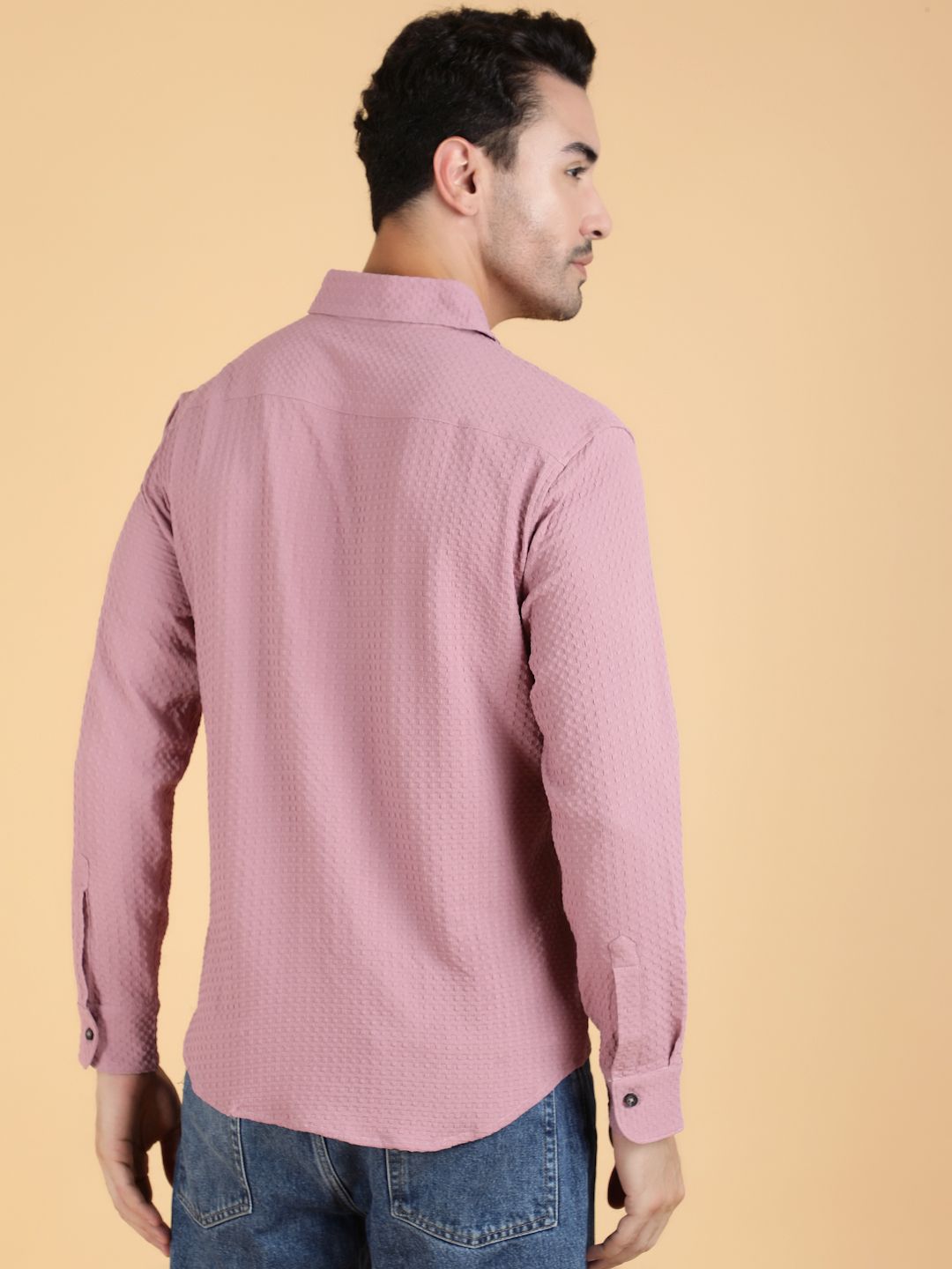 Kotty Men Relaxed Spread Collar Textured Cotton Casual Shirt