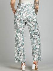 Kotty Women Floral Printed Straight Fit High-Rise Trousers