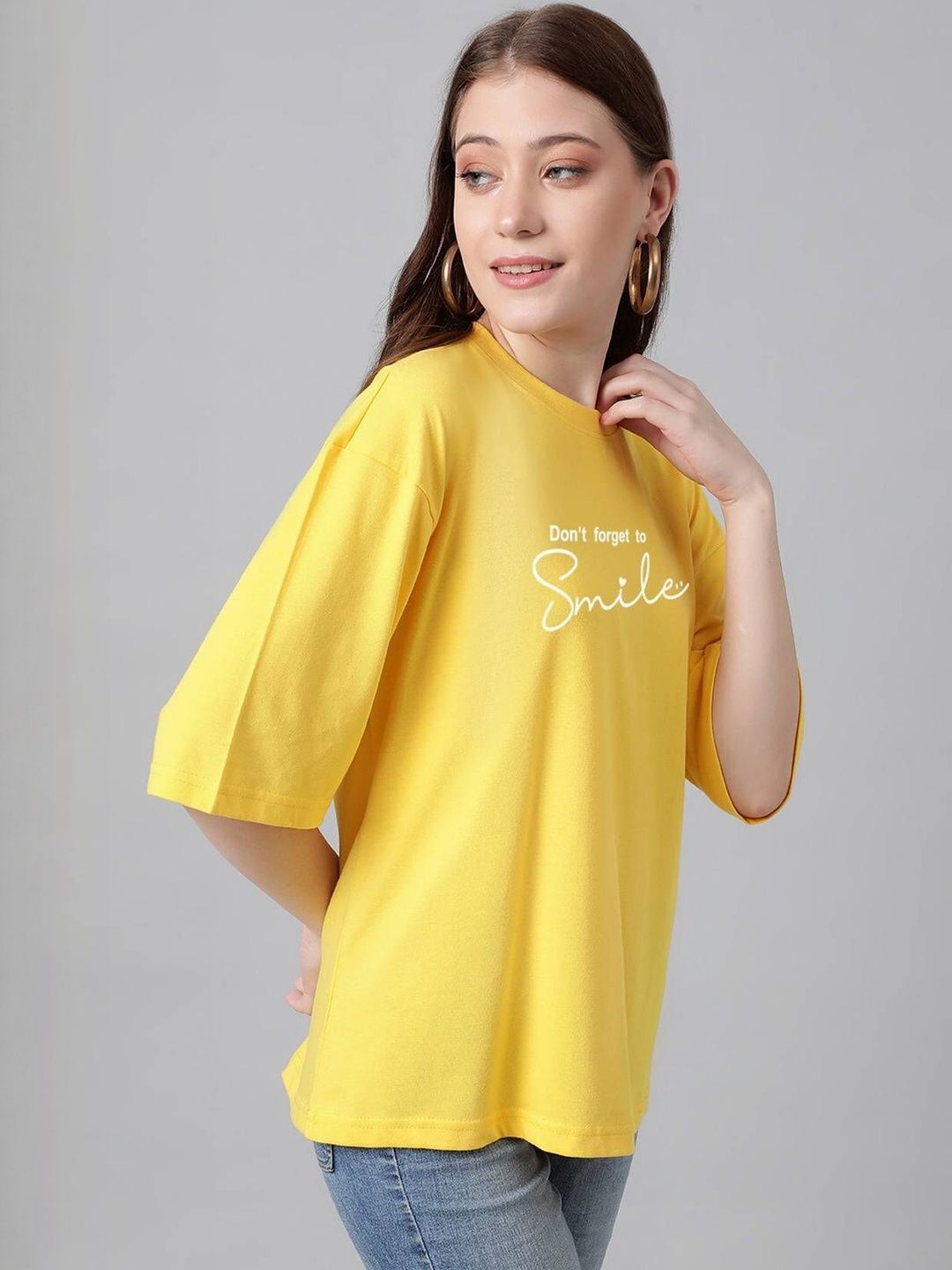 Kotty Women Typography Printed Drop-Shoulder Sleeves T-shirt