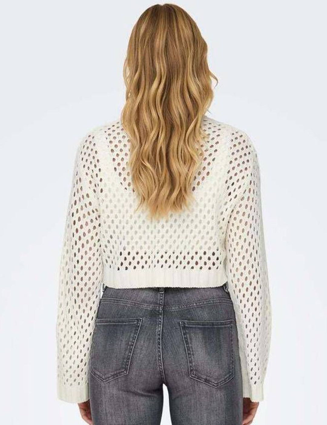 Kotty Women Open Knit Cotton Crop Pullover