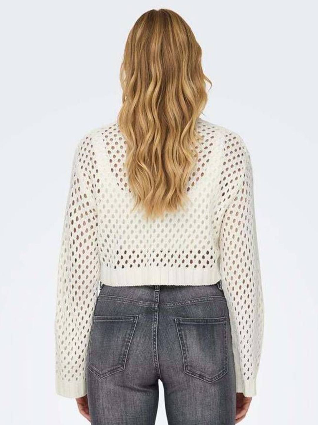 Kotty Women Open Knit Cotton Crop Pullover