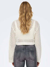 Kotty Women Open Knit Cotton Crop Pullover