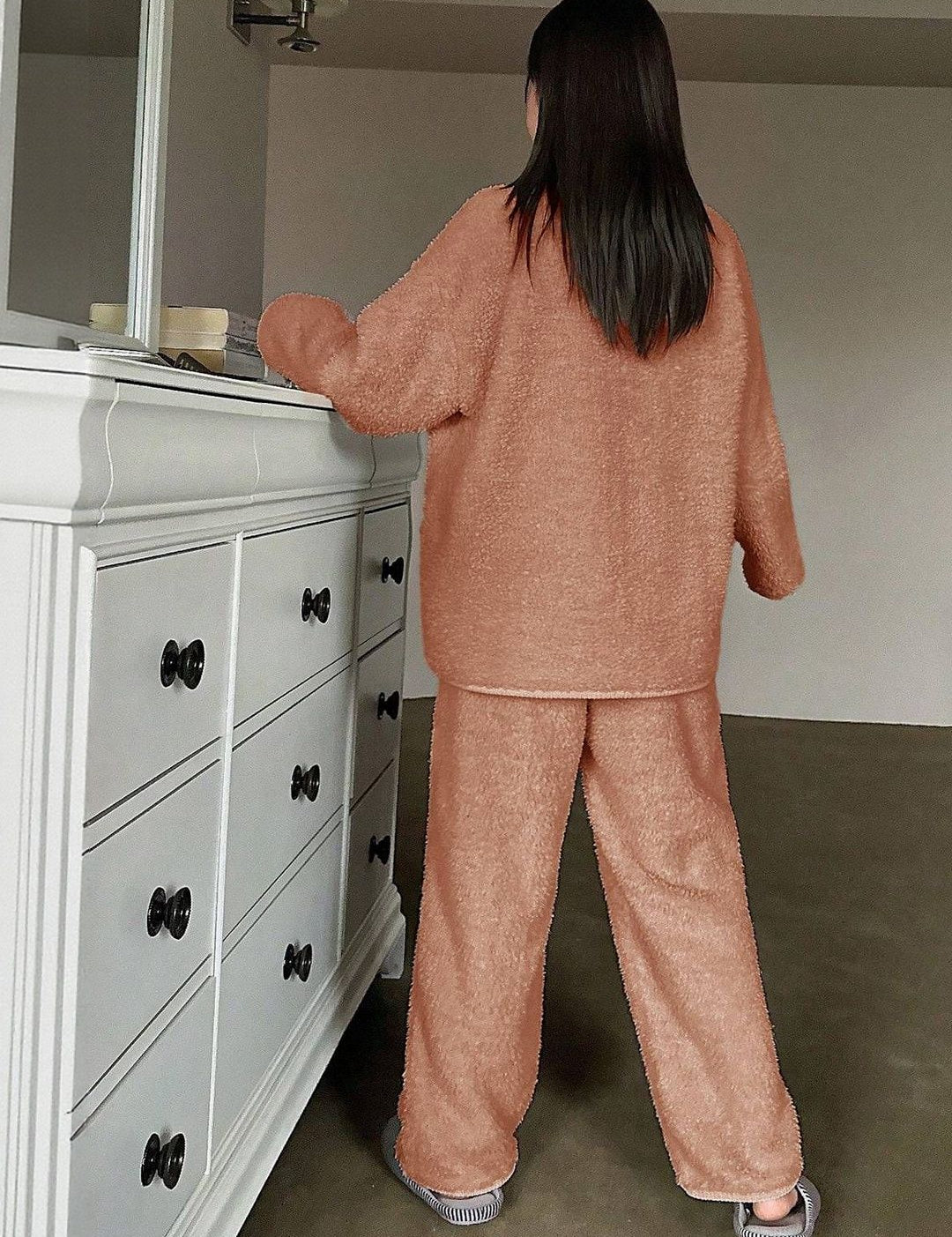 Kotty Women Lapel Collar Long Sleeves T-shirt With Pyjamas