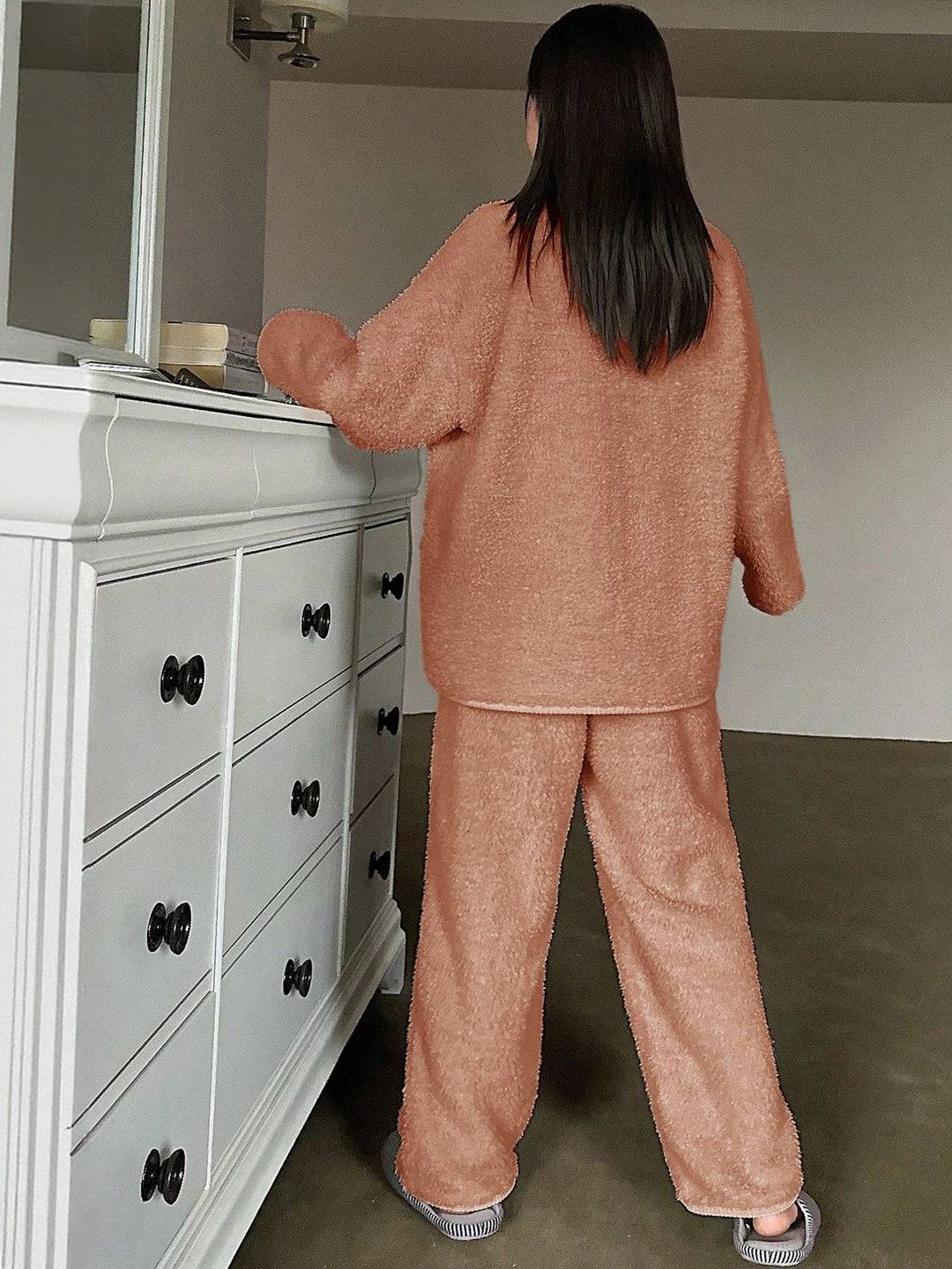 Kotty Women Lapel Collar Long Sleeves T-shirt With Pyjamas